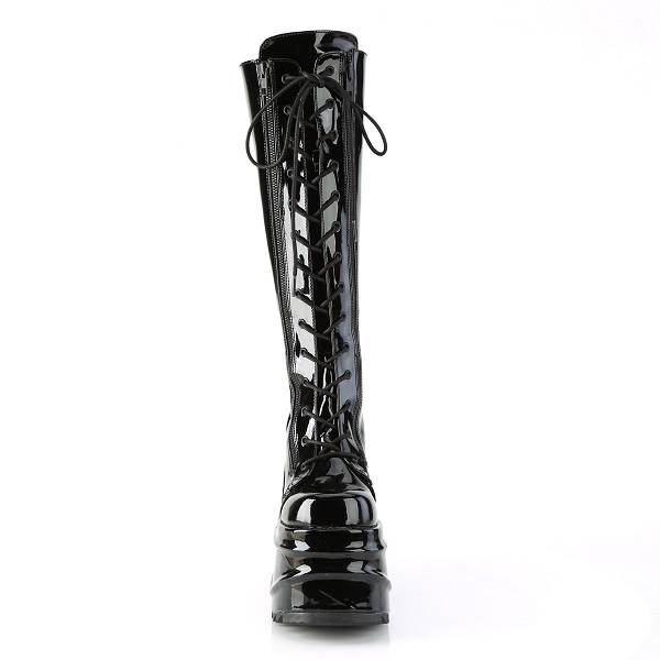 Demonia Women's Wave-200 Knee High Platform Boots - Black Patent D2935-86US Clearance